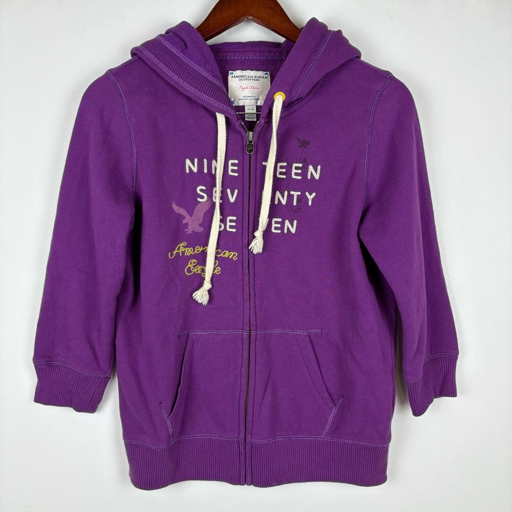 American Eagle Three Quarter Length Sleeve‎ Sweatshirt Zip Hoodie